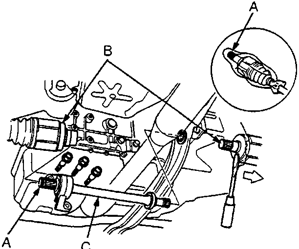 Diagram showing set ring, driveshafts, and intermediate shaft removal from gearbox