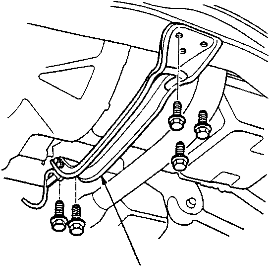 Diagram showing the centre beam (A) with mounting bolts on the vehicle undercarriage