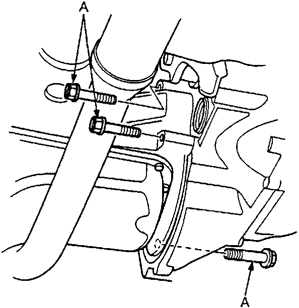 Diagram showing the lower gearbox housing mounting bolts with callout A