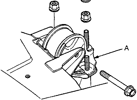 Diagram showing the gearbox mount with callout A