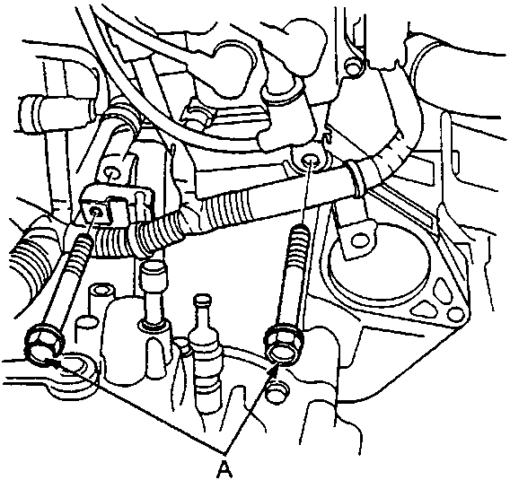 Diagram showing the upper gearbox housing mounting bolts with callout A