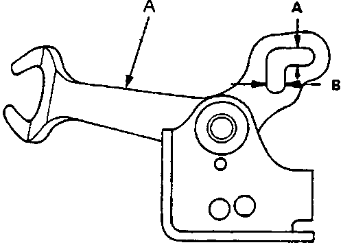 Diagram showing reverse shift fork with callout A indicating groove width measurement points