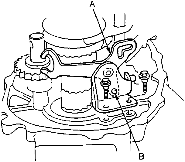 Diagram showing reverse shift fork and steel ball