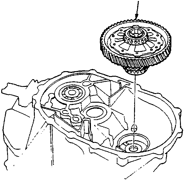 Diagram showing differential assembly being lifted out of the gearbox casing.