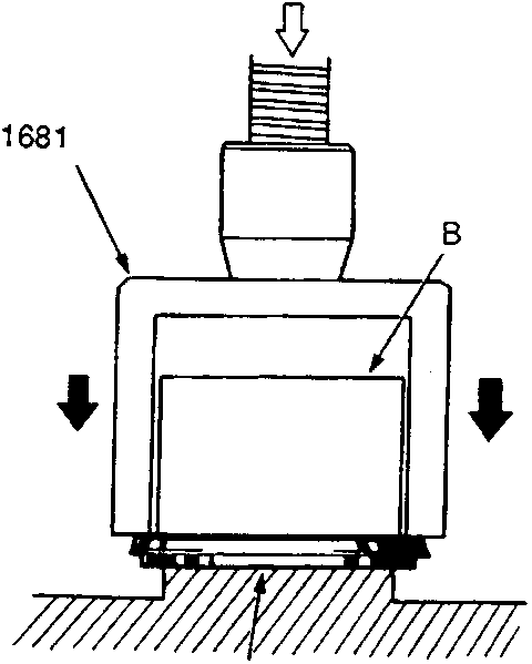 Diagram showing a press (A) applying force to a spacer collar (B) which is pressing out a friction damper (C) from the assembly. Tool reference 18G 1681 is indicated.