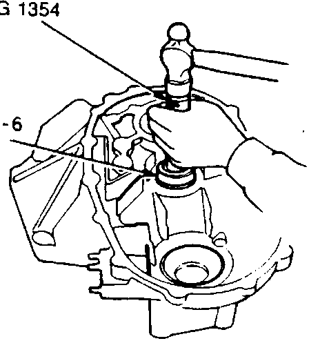 Diagram showing the installation of the needle bearing into the clutch housing using tools 18G 1354 and 18G 1354-6.