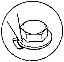 Close-up detail of a staked bolt head in the retaining plate groove.