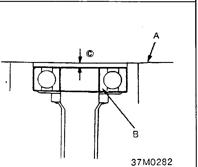 Diagram showing measurement C between end of clutch housing and bearing inner race
