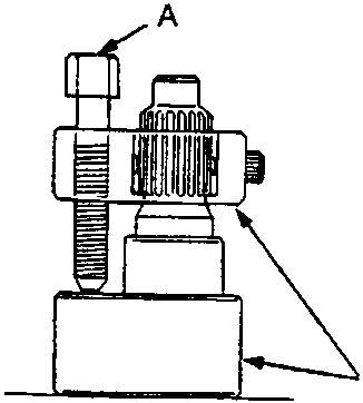 Diagram showing mainshaft holder bolt (A) and hex bolts (B) used to attach the holder to the mainshaft
