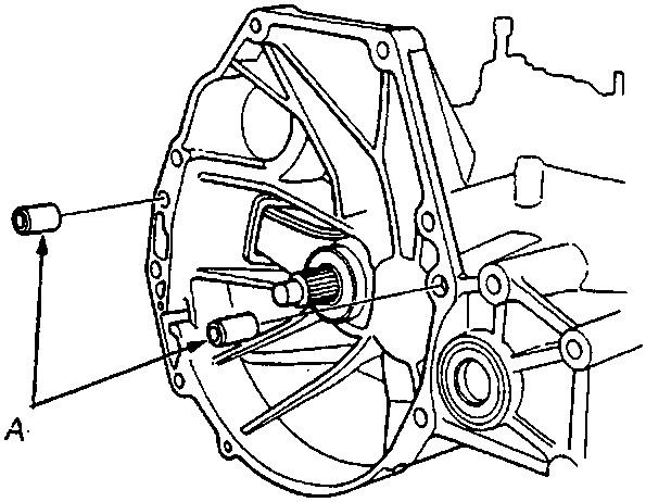 Diagram showing dowel pins being installed into the gearbox housing
