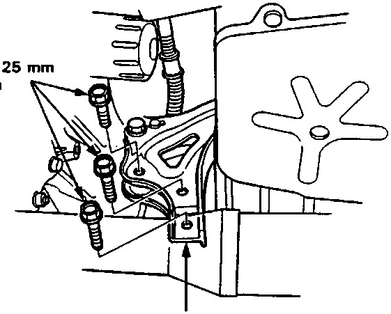 Diagram showing rear engine mount bracket with mounting bolts A and label B, annotated with dimensions 12 x 1.25 mm and torque 55 N m, figure number 37M0305