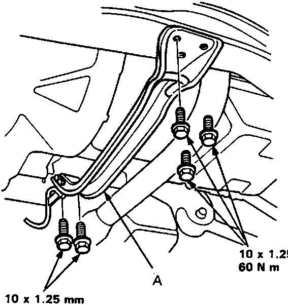 Diagram showing centre beam A, annotated with dimensions 10 x 1.25 mm and torque 60 N m, figure number 37M0308