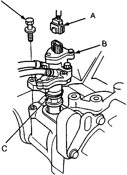 Diagram of vehicle speed sensor connector, sensor, and O-ring assembly