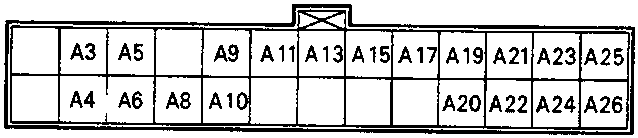 Diagram of the TCM connector terminal layout for terminals A3 through A26.