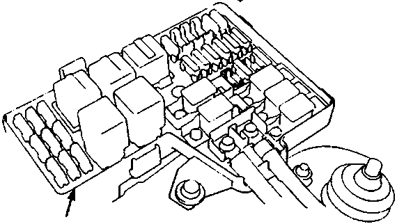 Diagram of the engine compartment fuse/relay box showing labels A and B pointing to specific components