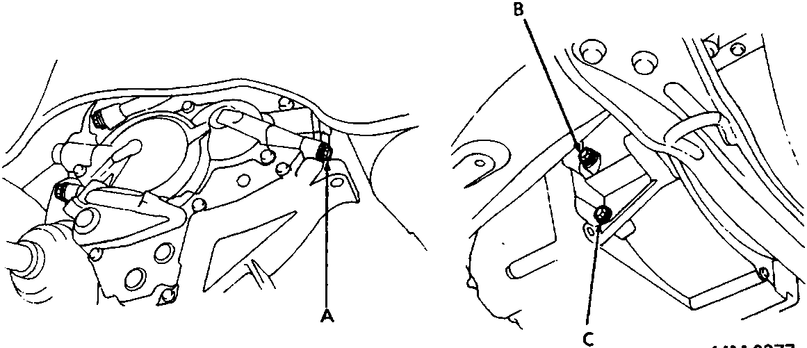 Diagram showing pressure inspection holes on the gearbox, labeled A, B, and C.