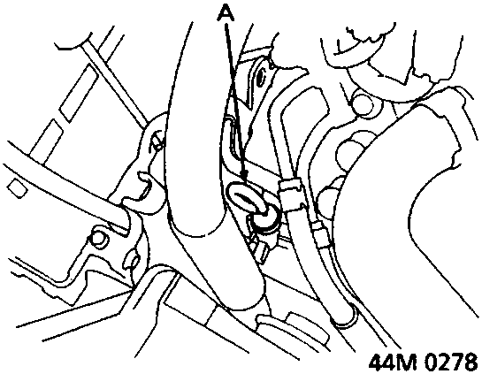 Diagram showing the dipstick location in the engine bay