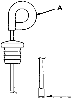 Diagram of the dipstick showing the full mark (B) and low mark (C)