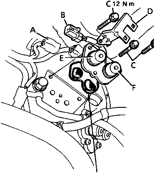 Lock-up control solenoid valves A and B assembly showing connectors, bolts, bracket and filter/gasket