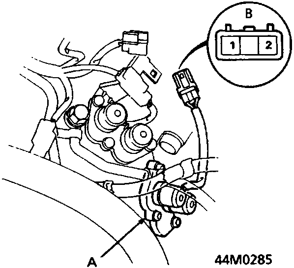 Diagram showing shift control solenoid valve assembly and 2-P connector view from terminal side
