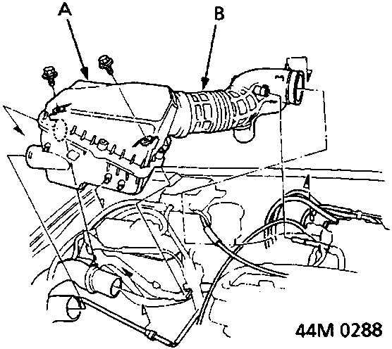 Diagram showing air cleaner housing and intake air duct removal area