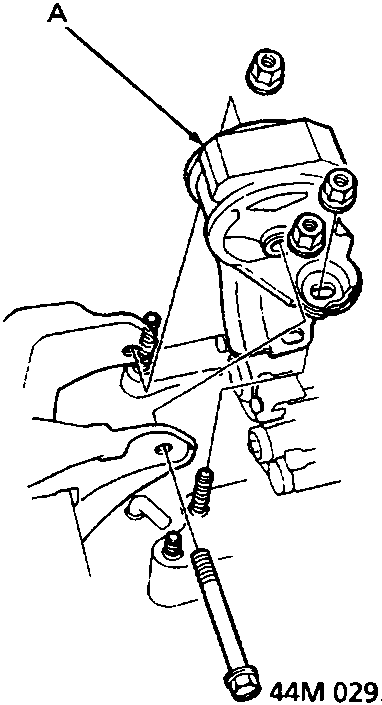 Diagram showing gearbox mounting indicated by callout A