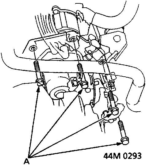 Diagram showing gearbox housing mounting bolts indicated by callout A