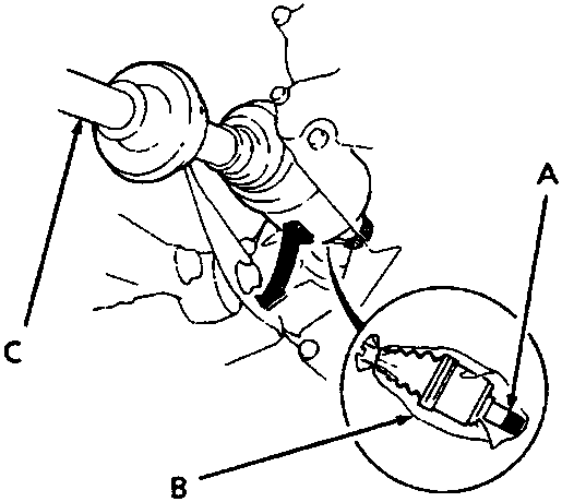 Diagram showing driveshaft end with snap ring, plastic bag, and driveshaft callouts A, B, C