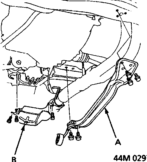 Diagram showing the centre beam and steering gearbox guard area with callouts A and B