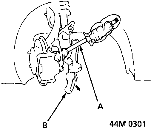 Diagram showing the right damper pinch bolt area with callouts A for Driveshaft and B for Lower arm