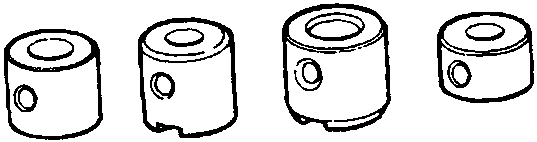 Four valve caps with arrows A pointing up and B pointing down
