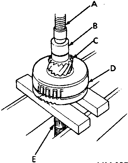 Diagram showing a mandrel pressing a final drive gear onto a 1st hold clutch assembly located on a countershaft