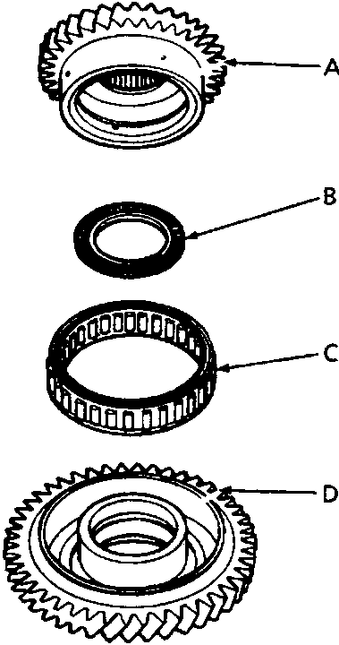 Exploded view of one way clutch assembly components