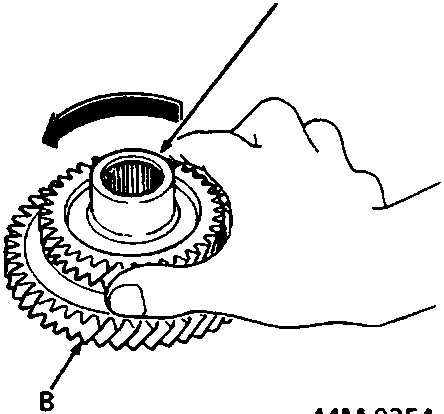 Diagram showing separation of countershaft 3rd gear from 1st gear with directional arrow