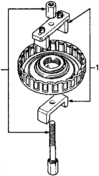 Diagram of tools 18G 1016 and 18G 1016-2 compressing a 1st hold clutch assembly. Figure number 44M 0366.