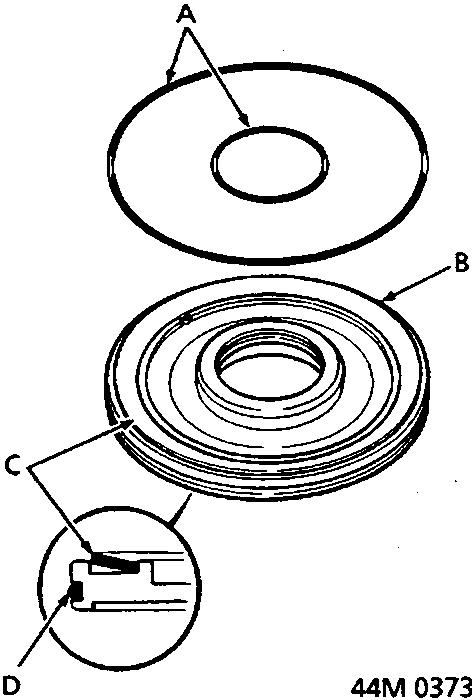 Exploded view of piston assembly showing O rings, piston, disc spring, and O ring detail