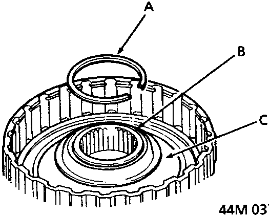 Assembly of return spring, spring retainer, and snap ring on a clutch component