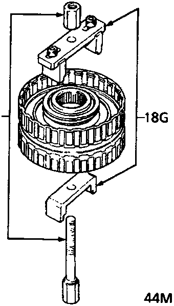 Exploded view of 1st, 2nd, 3rd and 4th clutches assembly showing tool 18G 1016 and 18G 1016-2
