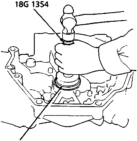 Diagram showing fitting of the new oil seal flush with the housing using tools 18G 1354 and 18G 1354-14