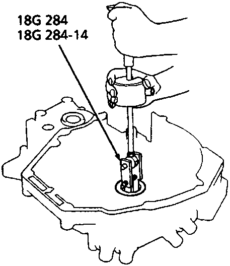Diagram showing removal of mainshaft bearing and oil seal using tools 18G 284 and 18G 284-14