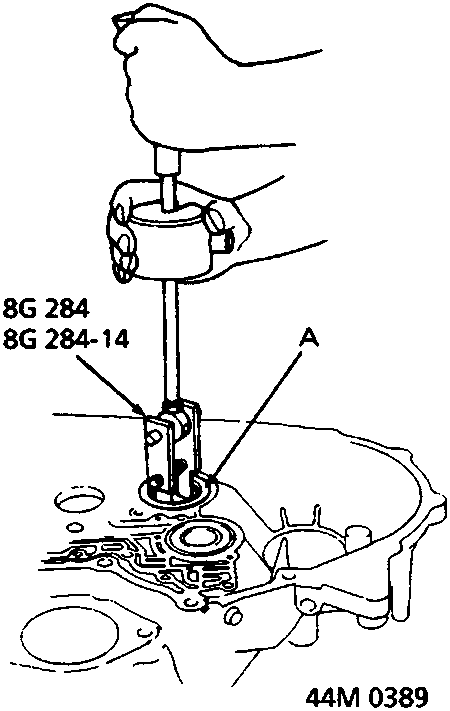 Diagram showing removal of the countershaft needle bearing using tools 18G 284 and 18G 284-14