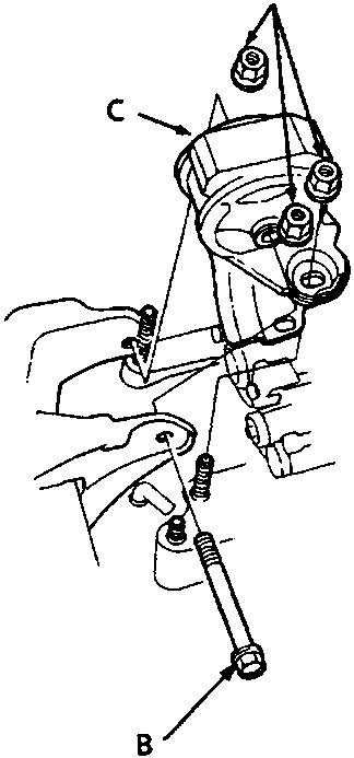 Diagram showing gearbox mount with callouts A, B, and C, and torque values 39 Nm and 65 Nm