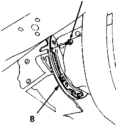 Diagram showing drive plate and torque converter bolt with callouts A and B, and torque value 12 N m