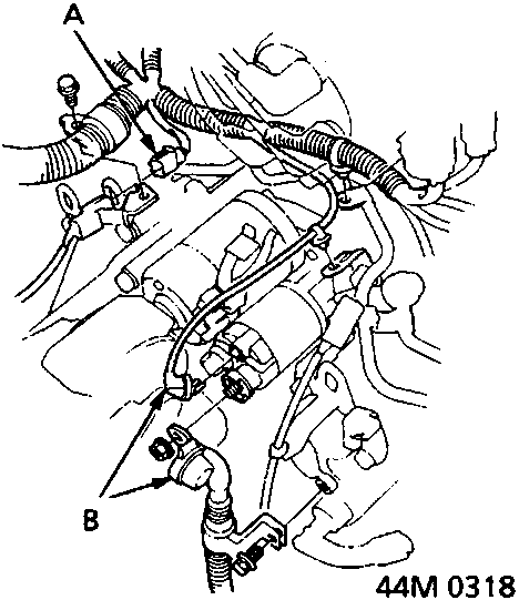 Diagram showing connections for countershaft speed sensor harness and starter motor cables