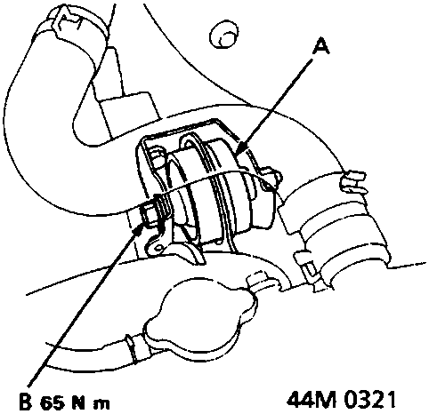 Diagram showing the front engine mount and bolt with torque specification
