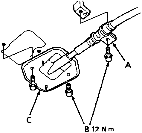 Diagram showing cable guide, bolts, and grommet with torque value B 12 Nm