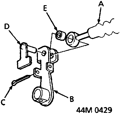 Diagram of selector cable assembly showing control lever, split pin, lock pin, and roller