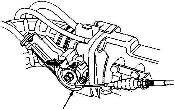 Diagram showing throttle linkage adjustment point A on the gearbox