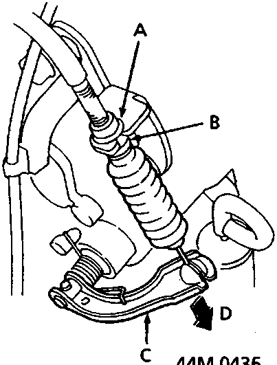 Diagram showing locknuts A and B, throttle control lever C, and fully closed position D