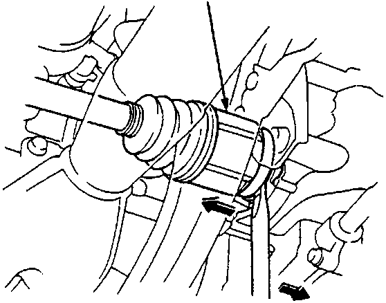 Diagram showing the inboard joint of a driveshaft connected to the differential case, labeled A.